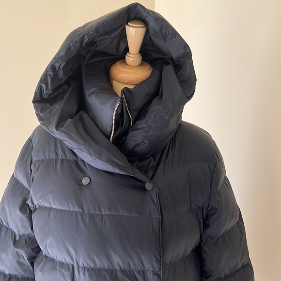 New! Zara basic navy puffer zippered and buttoned snow hoodie jacket. - Picture 2 of 15